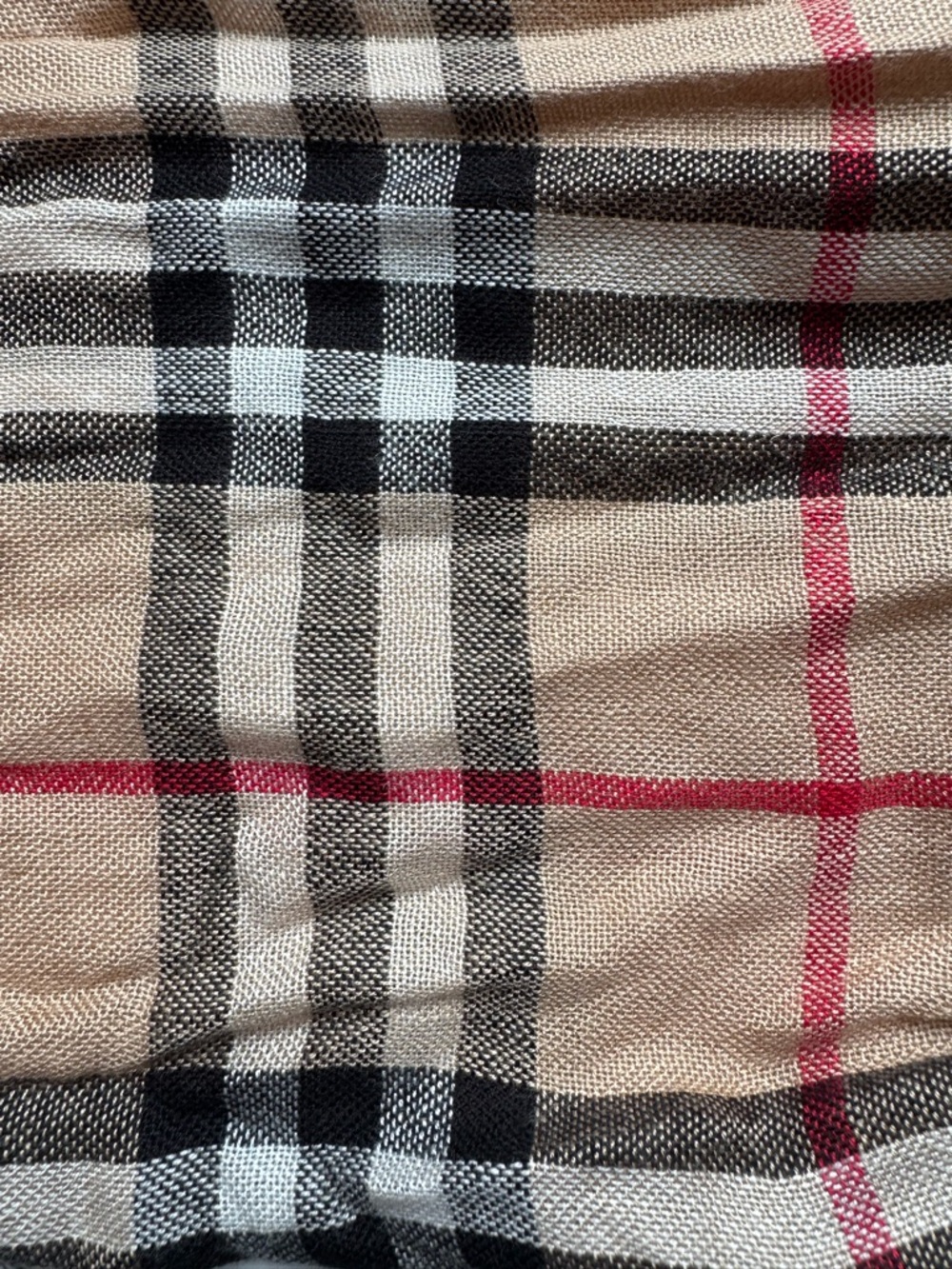 Burberry Beige Plaid Wool-Blend Scarf with Black and Red Trim - Picture 2 of 6
